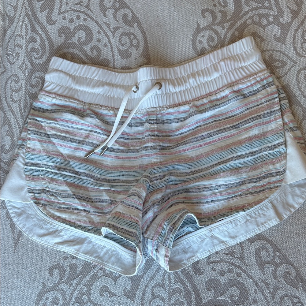 Athleta Striped Pastel Drawstring Athletic Shorts - White Trim